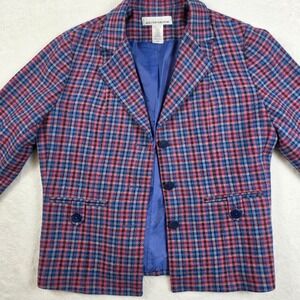 Jones New York Sport Blazer Women Size M Blue Red Plaid Excellent Wool Blend